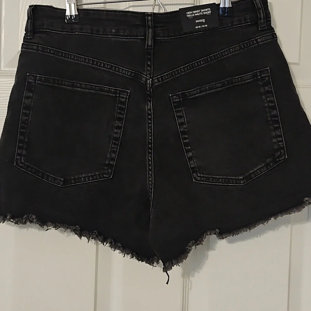 Divided Black Jean Shorts High-Waisted Frayed Hem - Picture 2 of 3
